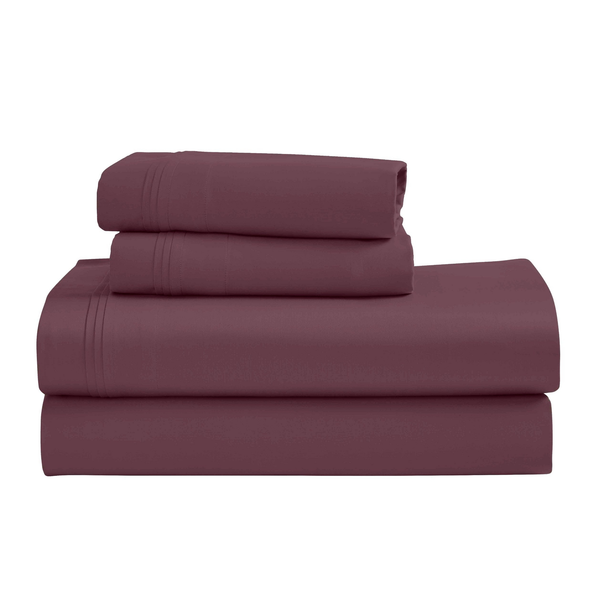 Luxury Egyptian Cotton 1000 Thread Count Solid Deep Pocket Sheet Set, King, Plum - Blue Nile Mills