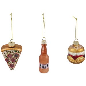 Northlight Pizza, Burger and Beer Glass Christmas Ornaments - 3.5" - Set of 3 - 1 of 4