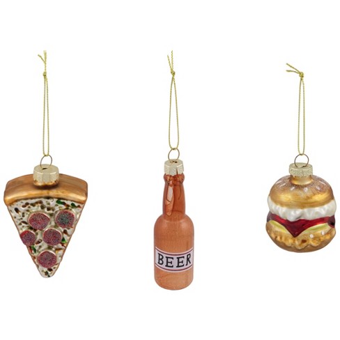 Northlight Pizza, Burger and Beer Glass Christmas Ornaments - 3.5" - Set of 3 - image 1 of 4