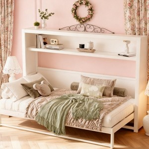 TiramisuBest Upholstered Wingback Bed Queen 54 High Headboard Textured Ivory Canvas Chenille Wood Base Rustic Modern Farmhouse - 1 of 4