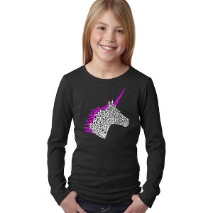 LA Pop Art Girl's Word Art Long Sleeve - Unicorn - 1 of 4
