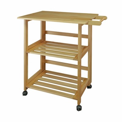 Folding Kitchen Cart with Two Shelves and One Handle Natural - Flora Home