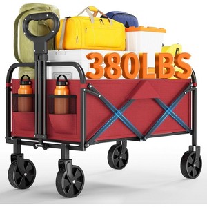 Collapsible Wagon Cart with 5" All-Terrain Wheels, 380LB Capacity Foldable Utility Cart with Drink Holders for Grocery, Beach, Camping, Sports - 1 of 4