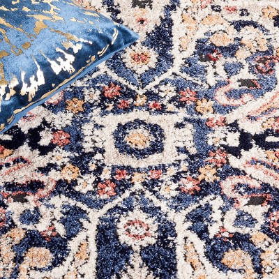 Luna Blue and Beige Synthetic Hand-knotted Area Rug