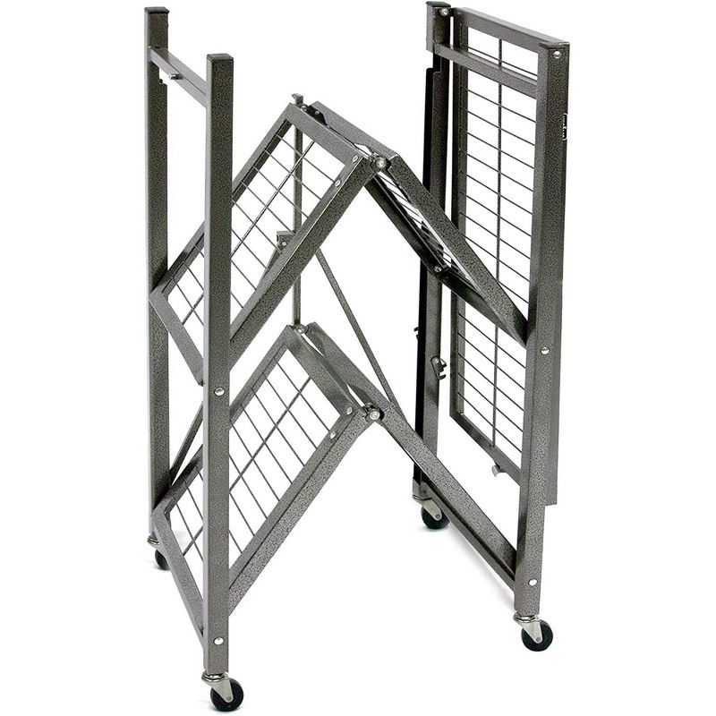 Origami General Purpose Foldable Shelf Storage Rack with Wheels for Home, Garage, or Office, Pewter, 3 of 7