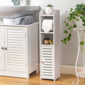 Aoibox Toilet Paper Holder Stand Small Bathroom Storage Cabinet White Narrow Waterproof PVC with Shelves for Tight Spaces - 1 of 4