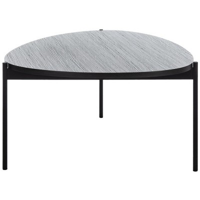 Transitional Oval Coffee Table in Dark Grey Oak with Black Iron Legs