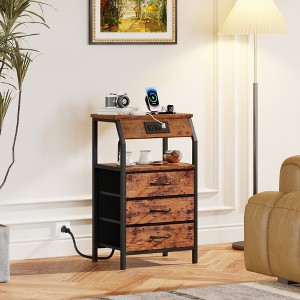 Furnulem Nightstands with 3/4/5 Drawers & Outlets, Bedside Tables with 2 USB Ports and 2-Tier Open Shelf - 1 of 4