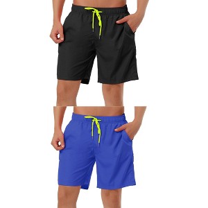 Lars Amadeus Men's Drawstring Waist Surfing Solid Color Swimwear Beach Board Shorts 2 Packs - 1 of 4