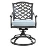 Nertpow 5-Piece Aluminum Outdoor Dining Set with Round Table and 4 Swivel Rocker Chairs ¨C Light Blue Cushions - 3 of 4