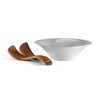 Nambé Round Salad Bowl with Acacia Wood Servers – Contemporary Alloy Serving Dish for Salads, Pasta, or Hors d’Oeuvres, Elegant Centerpiece - 2 of 3