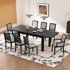 UPHA 9-Piece Extendable 84inch Natural Color Dining Table Set with 6 Upholstered Armless Dining Chairs and 2 Padded Arm Chairs - 1 of 4