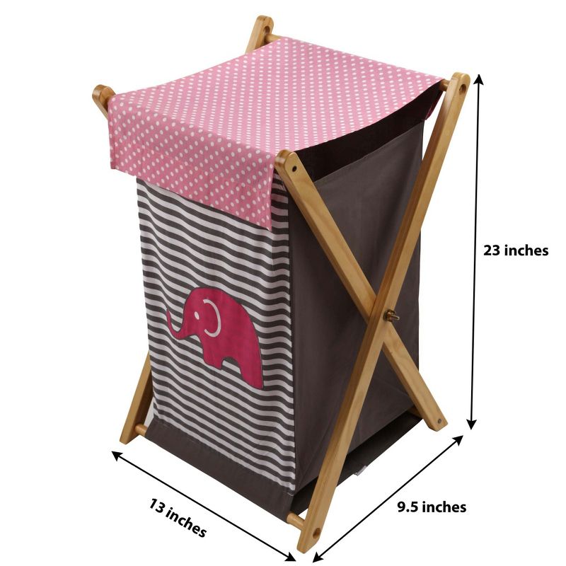 Bacati - Elephants Pink/Gray Laundry Hamper with Wooden Frame, 2 of 5