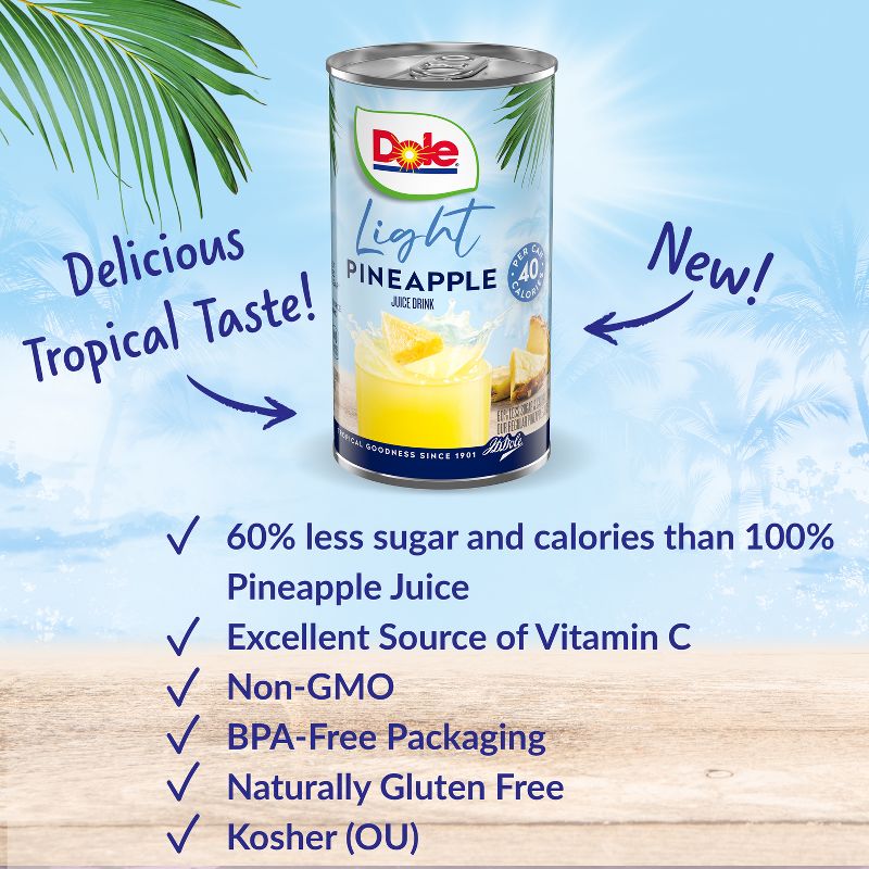 Dole Lite Pineapple Juice - 6pk/6 fl oz Cans, 2 of 6