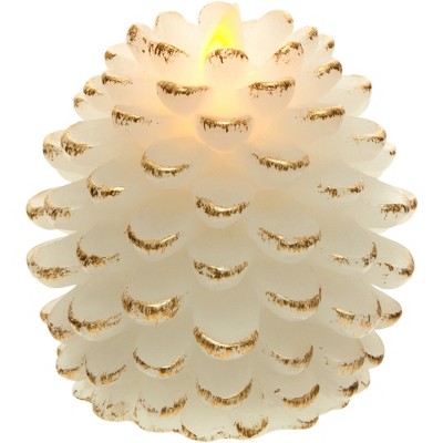 Pavilion Gift Company - White Pine Cone - 4.25" Realistic Flame LED Lit Candle - Flame Candles
