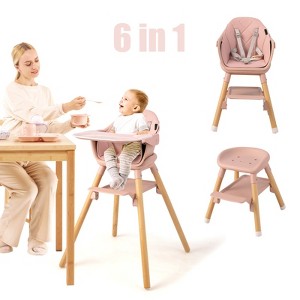 Infans 6 In 1 Convertible Wooden Highchair for Babies and Toddlers, Removable Double Tray & Reversible Footrest, Safety Harness, Pink - 1 of 4