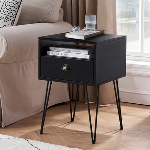 VECELO Metal Frame Nightstand, End/Side Table with Drawer and Storage Shelf for Living Room or Bedroom, Brown/Black - 1 of 4