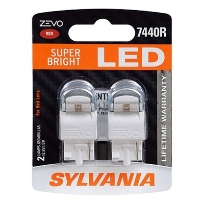 Sylvania Zevo 7440 Red LED Super Bright Interior and Exterior Rear Tail Brake Light Mini Light Bulb Set, 2 Pack
