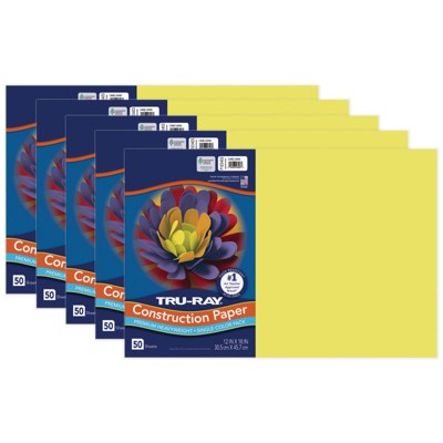 Tru-Ray Construction Paper, Lively Lemon, 12" x 18", 50 Sheets Per Pack, 5 Packs