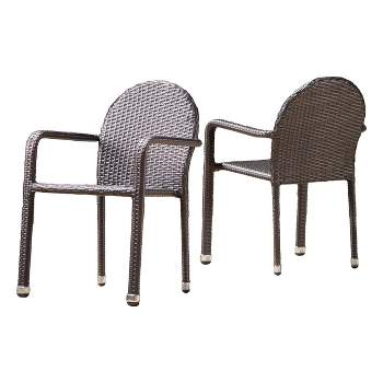 Aurora 2pk Wicker Armed Stacking Chairs - Brown - Christopher Knight Home