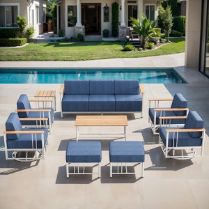 Belord Metal Outdoor Furniture Set with Extra Thick Cushion, 9PCS Patio Furniture Set with 6" Thick Cushions Swivel Chair and 10" Thick Cushions Couch - 1 of 4
