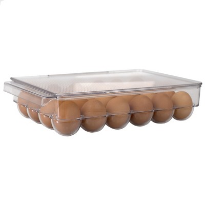 Home Basics Stackable 24 Compartment BPA Free Plastic  Extra Large Egg Holder Storage Tray with Lid, Clear