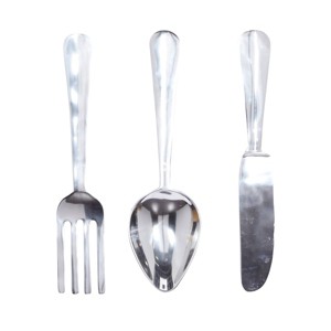 Set of 3 Aluminum Utensils Knife, Spoon and Fork Wall Decors - Olivia & May - 1 of 4