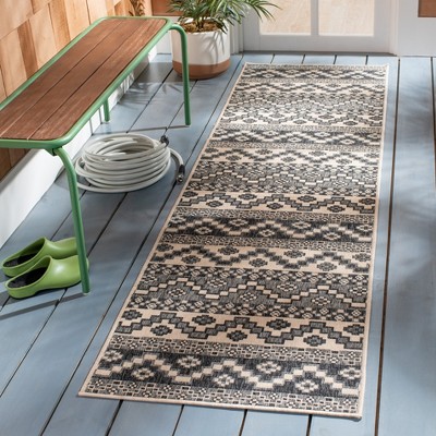 Grey and Beige Geometric Pattern Synthetic Runner Rug
