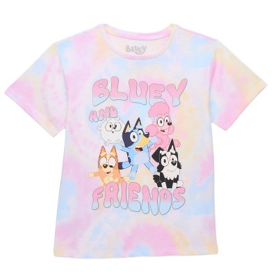 Seven Times Six Disney Bluey Shirt Girls' Bluey and Friends Tie Dye Crewneck T-Shirt Multicolored