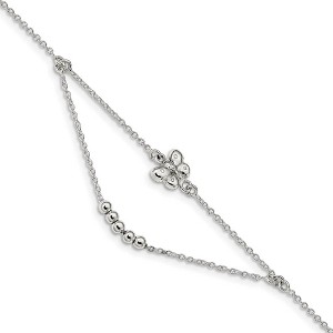 Black Bow Jewelry Sterling Silver Butterfly Swag Cable Chain Anklet, 9-10 Inch - 1 of 3