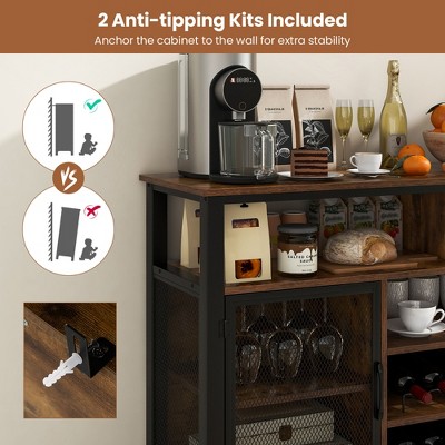 Rustic Brown 55-Inch Buffet Sideboard with Wine Racks and Glass Holders
