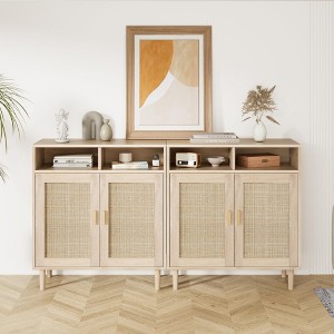 GustoWave Rattan Storage Cabinet, Farmhouse Natural Rattan Door Buffet Cabinet with Storage, Sideboard Console for Kitchen - 1 of 4