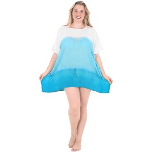 HAPPY BAY Women's Summer Vacation Beachwear Oversized Swim Suit Loose Holiday Bathing Suit Cover Ups 1X-2X Blue Tie Dye Design - 1 of 4