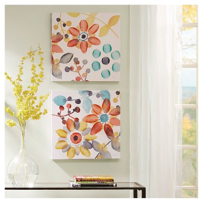 Photo 1 of (Set of 2) 20 Square Sweet Florals Canvas with Hand Embellishment - Intelligent Design