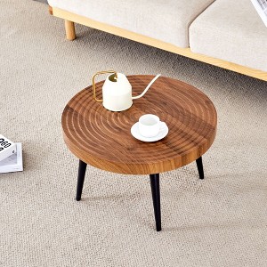 NicBex Modern Annular Texture Round Coffee Table with Black Sprayed Metal Legs,Natural Wood Side Table,Center Table for Living Room - 1 of 4