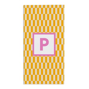 Personalization Mall Bright Check 30x60 Beach Towel, Yellow/Pink - 1 of 2