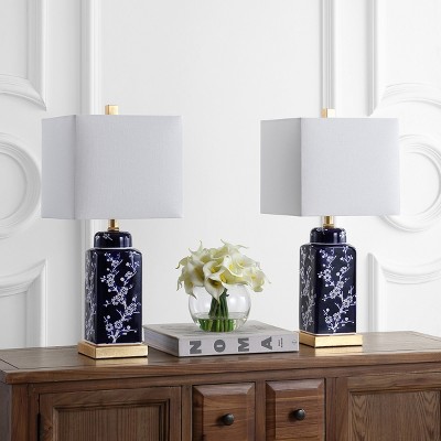 Pilar Navy and White Ceramic Floral Table Lamp Set