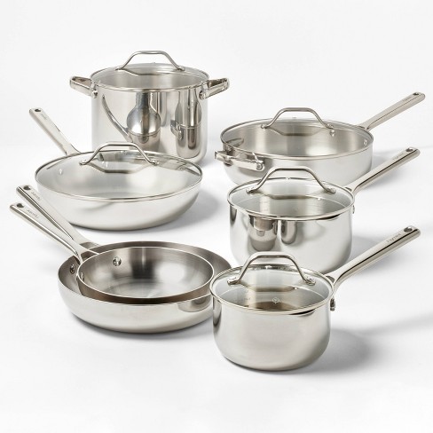 12pc Stainless Steel Cookware Set with 6pc Pan Protectors Silver - Figmint™