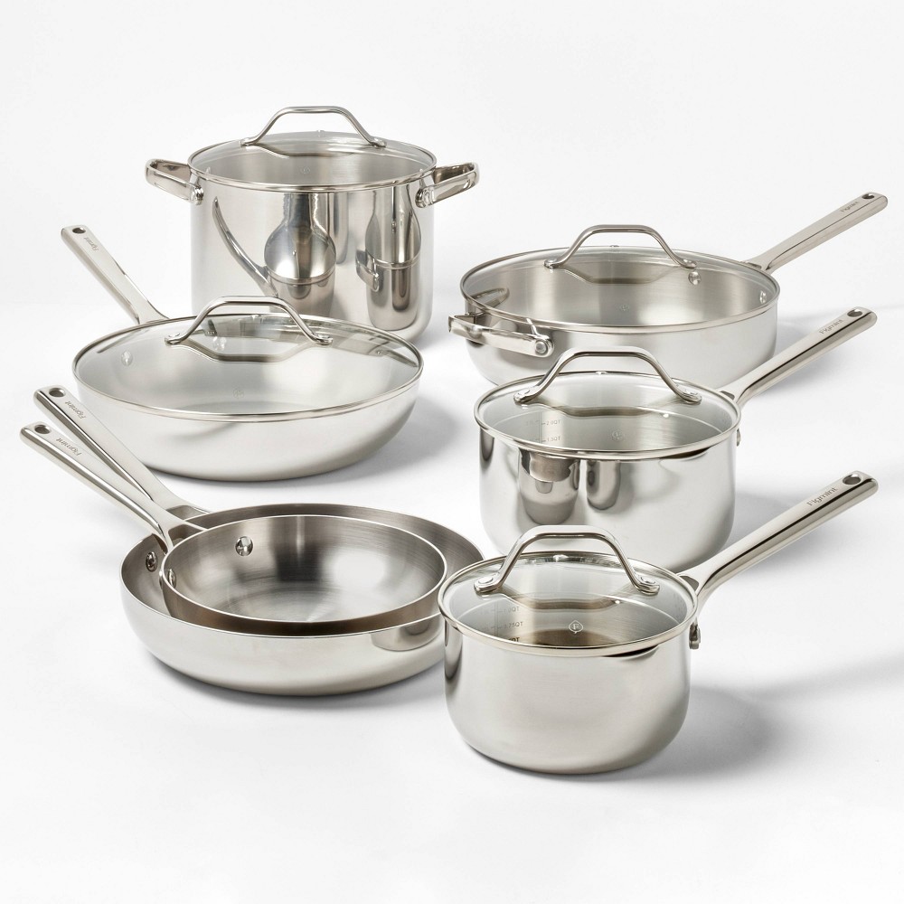 Photos - Pan 12pc Stainless Steel Cookware Set with 6pc  Protectors Silver - Figmint