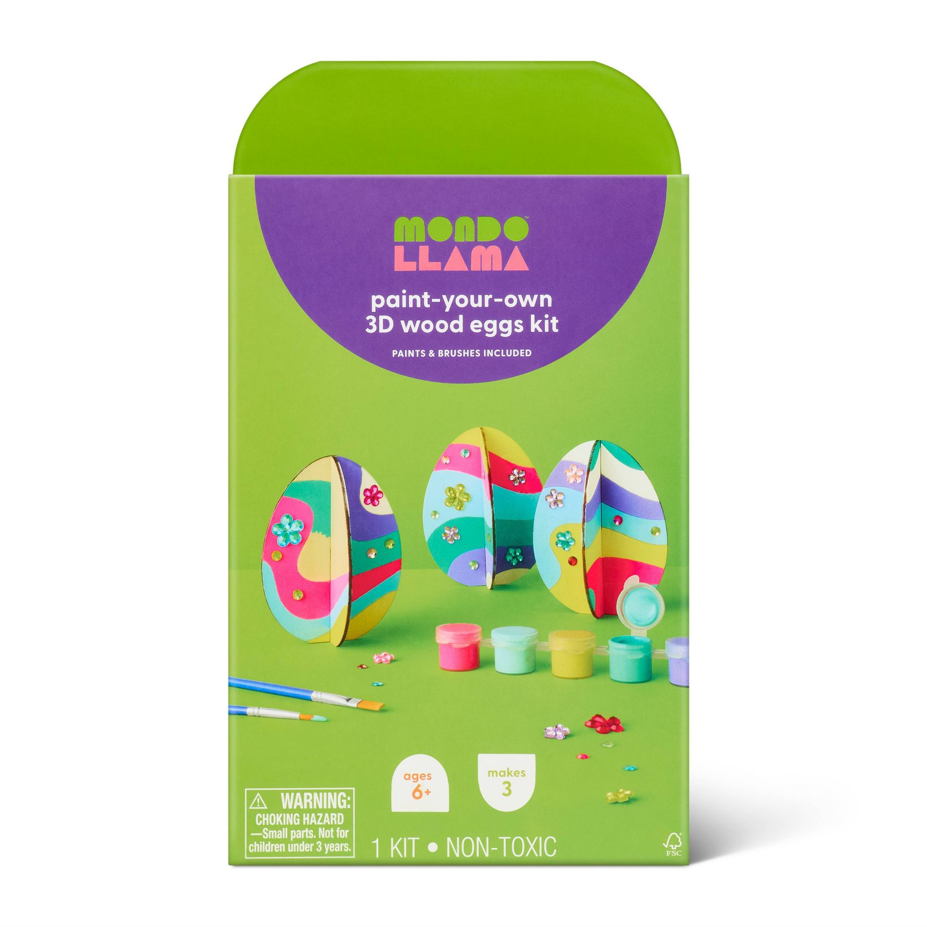 Easter Craft 3ct Wood 3D Eggs Painting Activity Kit - Mondo Llama™