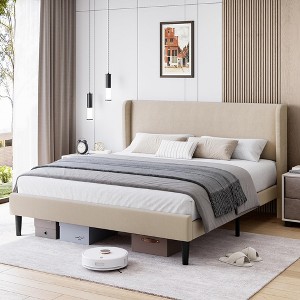 Upholstered Bed Frame with Wingback Headboard, Velvet Upholstery Platform Bed,No Box Spring Needed, Durable Wood Slats Support, Easy Assembly - 1 of 4
