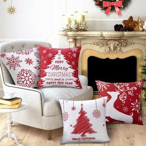 4Pcs Christmas Cushion Covers Set, Throw Pillow Cases with Snowflake Merry Christmas Holiday Xmas Trees Elk Deer for Party Sofa Couch Decor - 1 of 4