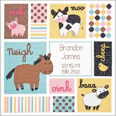 Dimensions Baby Hugs Counted Cross Stitch Kit 12"X12"-Barn Babies Birth Record (14 Count)