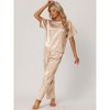 cheibear Women's Satin Summer Short Sleeves Sleepshirt with Pants Lounge Pajamas Sets - 2 of 4
