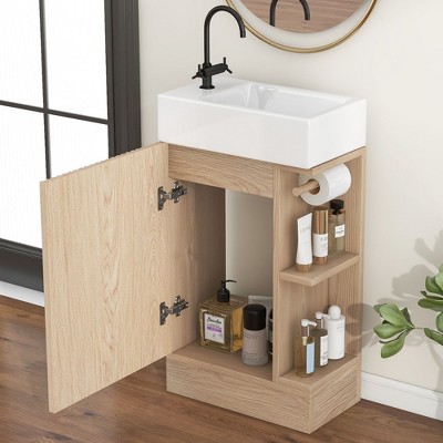 NicBex 18.6" Bathroom Vanity with Sink, Bathroom Cabinet Storage with 1 Spacious Cabinet and 2 Open Shelf for Bathroom