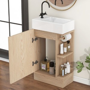NicBex 18.6" Bathroom Vanity with Sink, Bathroom Cabinet Storage with 1 Spacious Cabinet and 2 Open Shelf for Bathroom - 1 of 4