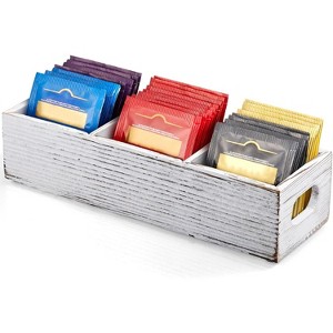 Tea Bag Organizer, Black Wooden Tea Bag Holder, Tea Storage Containers with 3 Slots, Sugar Packet Holder, Tea B - 1 of 4