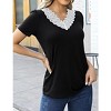 Women's  2025 Lace V Neck Short Sleeve Shirts Summer Casual Tunic Blouse for Women T-Shirts - 3 of 4