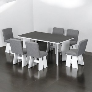 7-Piece Dining Table Set with 6 Upholstered Chairs, Solid Wood Farmhouse Design, Space-Saving, Modern Style for Dining Room - 1 of 4