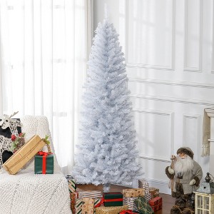 DOMETOUR 6ft Unlit Christmas Tree Pencil Artificial Christmas Tree Slim Douglas Fir Xmas Tree with Realistic Branches and 618 Tips White - 1 of 4